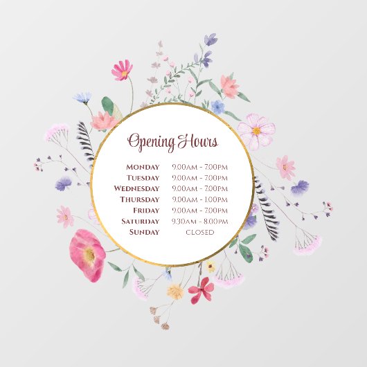 Autocollant Pour Fenêtre Fleurs sauvages frais Heures d'ouverture Clôture d (Feuille)