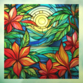 Autocollant Pour Fenêtre Fleurs tropicales en vitrail clair de lune (Feuille 3)