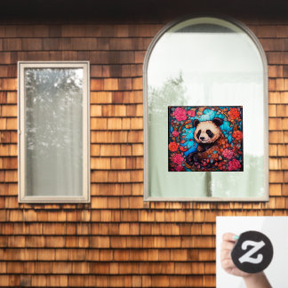 Autocollant Pour Fenêtre Floral Coloré Panda Ours Faux Vitrail
