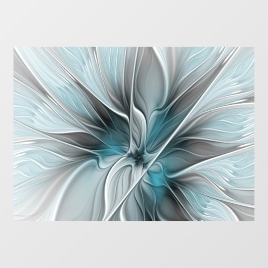 Autocollant Pour Fenêtre Floral Fractal Moderne Fleur Abstrait gris bleu (Feuille)