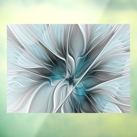 Autocollant Pour Fenêtre Floral Fractal Moderne Fleur Abstrait gris bleu (Feuille 3)