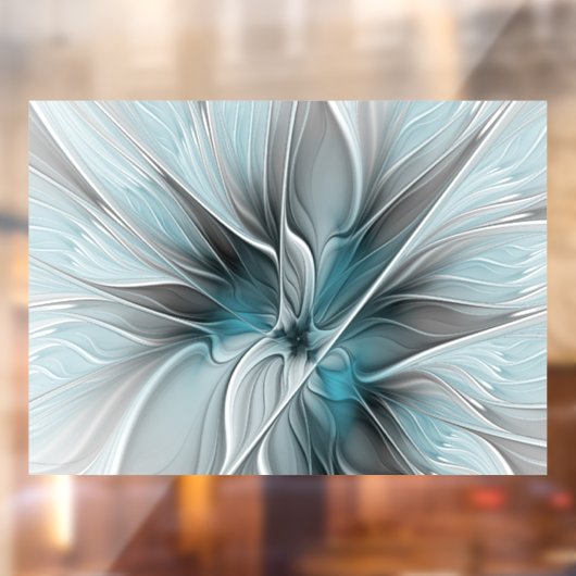 Autocollant Pour Fenêtre Floral Fractal Moderne Fleur Abstrait gris bleu (Feuille 2)