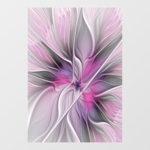 Autocollant Pour Fenêtre Floral Fractal moderne Fleur Abstraite rose gris