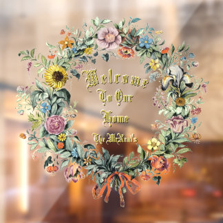 Autocollant Pour Fenêtre Floral Wreath Modèle de bienvenue