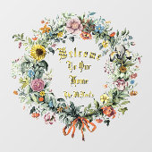 Autocollant Pour Fenêtre Floral Wreath Modèle de bienvenue (Feuille)