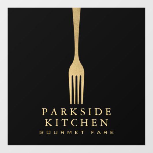 Autocollant Pour Fenêtre Fourchette dorée fausse moderne Logo de restaurant (Feuille)