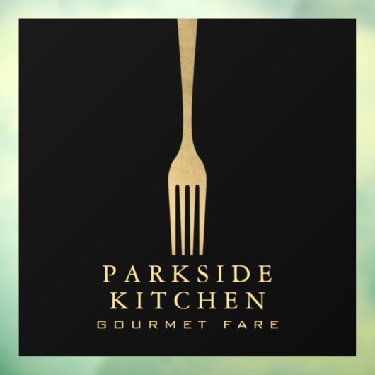 Autocollant Pour Fenêtre Fourchette dorée fausse moderne Logo de restaurant (Feuille 3)