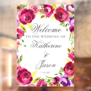 Autocollant Pour Fenêtre Fuchsia Rose Floral Chic Romantique Mariage Bienve