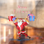 Autocollant Pour Fenêtre Funny Bodybuilder Père Noël avec cadeaux de Noël (Feuille 2)