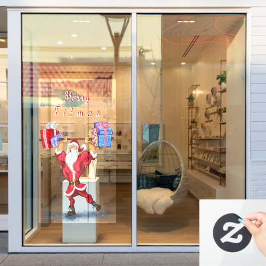 Autocollant Pour Fenêtre Funny Bodybuilder Père Noël avec cadeaux de Noël (Vitrine du magasin)