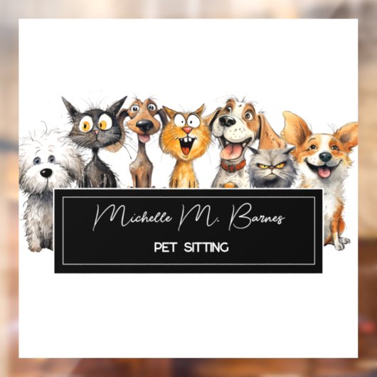 Autocollant Pour Fenêtre Garde d'animaux Drôles Chats Chiens Fou Profession (Feuille 2)