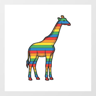 Autocollant Pour Fenêtre Girafe Arc-en-Ciel Gravure Vintage Vector Design_1