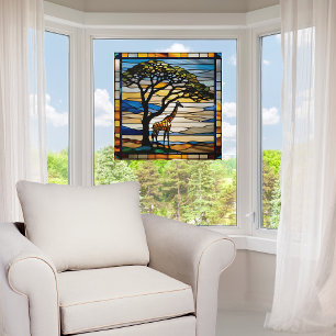 Autocollant Pour Fenêtre Girafe en verre filé Faux près de l'arbre