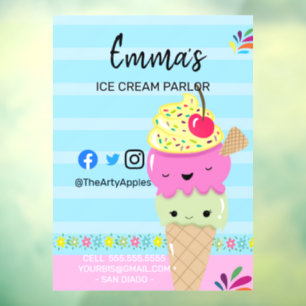 Autocollant Pour Fenêtre glacière salon de crème van fête boutique événemen