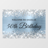 Autocollant Pour Fenêtre Glittery Silver Light Blue 50th Birthday Welcome (Feuille)