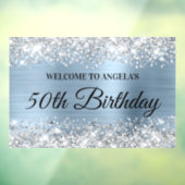 Autocollant Pour Fenêtre Glittery Silver Light Blue 50th Birthday Welcome (Feuille 3)