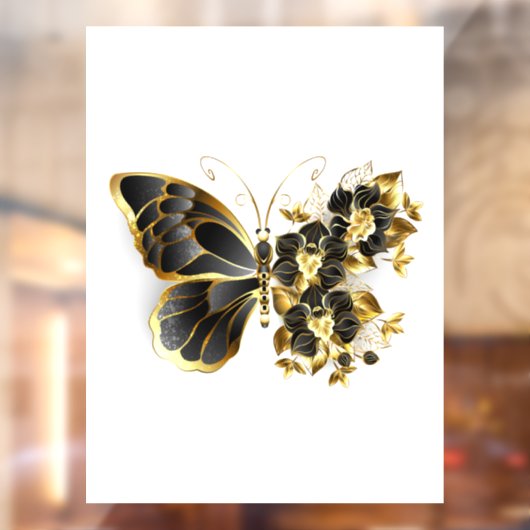 Autocollant Pour Fenêtre Gold flower Butterfly with Black Orchid (Feuille 2)