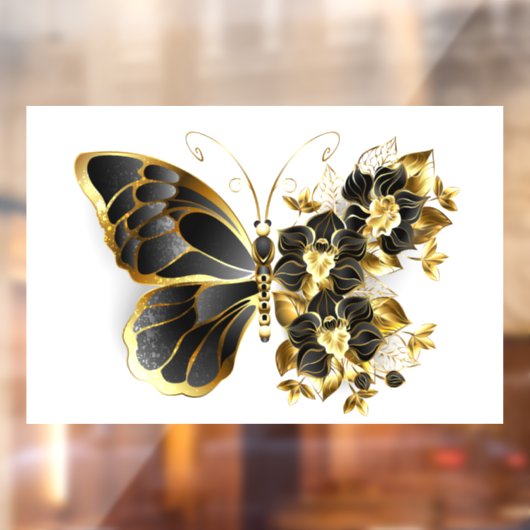 Autocollant Pour Fenêtre Gold flower Butterfly with Black Orchid (Feuille 2)
