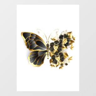 Autocollant Pour Fenêtre Gold flower Butterfly with Black Orchid