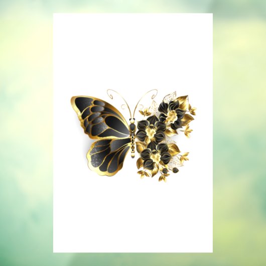 Autocollant Pour Fenêtre Gold flower Butterfly with Black Orchid (Feuille 3)