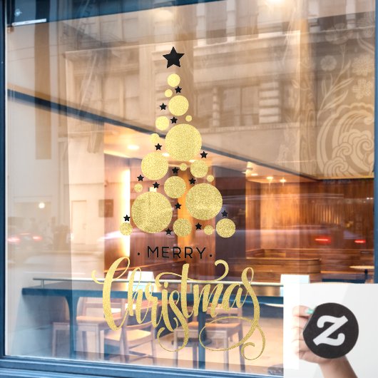 Autocollant Pour Fenêtre Gold Joyeux Noël Arbre des étoiles (Fenêtre de café)