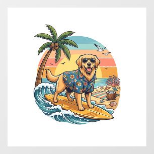 Autocollant Pour Fenêtre Golden Retriever Chien Surfant Planche de Surf Cou