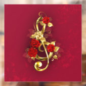 Autocollant Pour Fenêtre Golden Treble Clef avec fleurs Roses (Feuille 2)