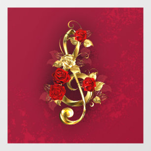 Autocollant Pour Fenêtre Golden Treble Clef avec fleurs Roses