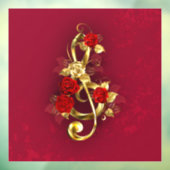 Autocollant Pour Fenêtre Golden Treble Clef avec fleurs Roses (Feuille 3)