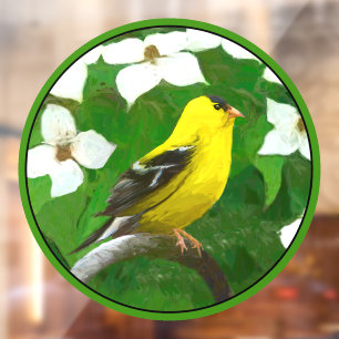 Autocollant Pour Fenêtre Goldfinch américain en peinture d'hiver - Oiseau s