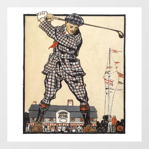 Autocollant Pour Fenêtre Golf Golfeur Vintage Antique Golf