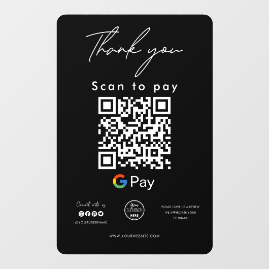 Autocollant Pour Fenêtre Google Pay QR Code Logo Scan to Pay Merci (Feuille)