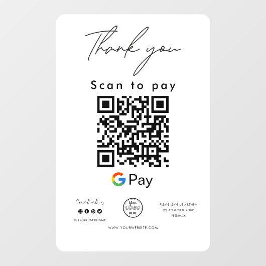 Autocollant Pour Fenêtre Google Pay QR Code Logo Scan to Pay Merci (Feuille)