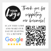 Autocollant Pour Fenêtre Google Reviews Merci Logo Code QR (Feuille)