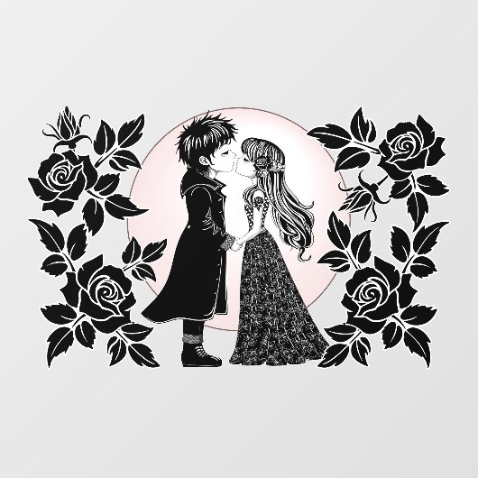 Autocollant Pour Fenêtre Gothique Emo Enfants Kiss Valentine's Day (Feuille)