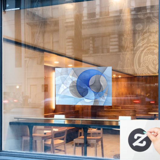Autocollant Pour Fenêtre Graphique d'art fractal gris bleu Abstrait moderne (Fenêtre de café)