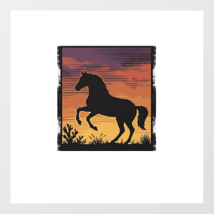 Autocollant Pour Fenêtre Gravure occidentale silhouette de cheval au couche