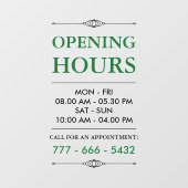 Autocollant Pour Fenêtre Green Elegant Small Business Heures d'ouverture Nu (Feuille)