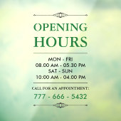 Autocollant Pour Fenêtre Green Elegant Small Business Heures d'ouverture Nu (Feuille 3)