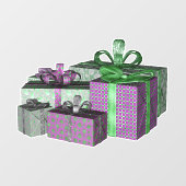 Autocollant Pour Fenêtre Group Shiny Wrapped Christmas Present Green Purple (Feuille)