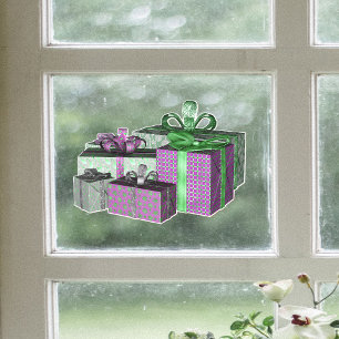 Autocollant Pour Fenêtre Groupe Cadeau de Noël Emballé Brillamment Vert Vio
