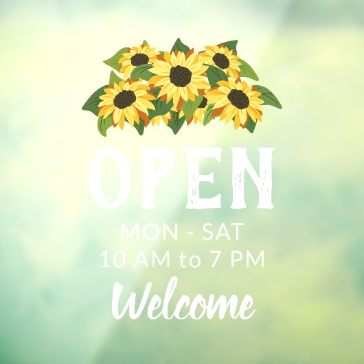 Autocollant Pour Fenêtre Groupe de tournesols brillants Heures d'ouverture (Feuille 3)