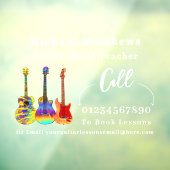 Autocollant Pour Fenêtre Guitare Enseignant Musique Leçons Publicité (Feuille 3)