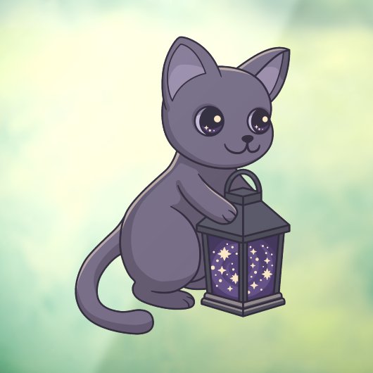 Autocollant Pour Fenêtre Halloween Black Cat with Magical Lantern (Feuille 3)