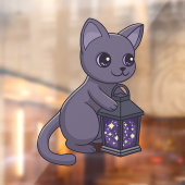 Autocollant Pour Fenêtre Halloween Black Cat with Magical Lantern (Feuille 2)
