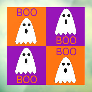 Autocollant Pour Fenêtre Halloween Boo Ghost Purple et Carrés orange