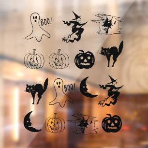 Autocollant Pour Fenêtre Halloween chat noir Jack-o'-lantern sorcière fantô