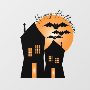 Autocollant Pour Fenêtre Halloween, chauves-souris et maisons Éffrayantes