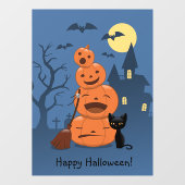 Autocollant Pour Fenêtre Halloween Citrouilles et chat noir (Feuille)