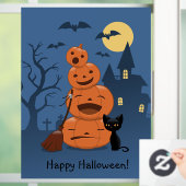 Autocollant Pour Fenêtre Halloween Citrouilles et chat noir (Maison)